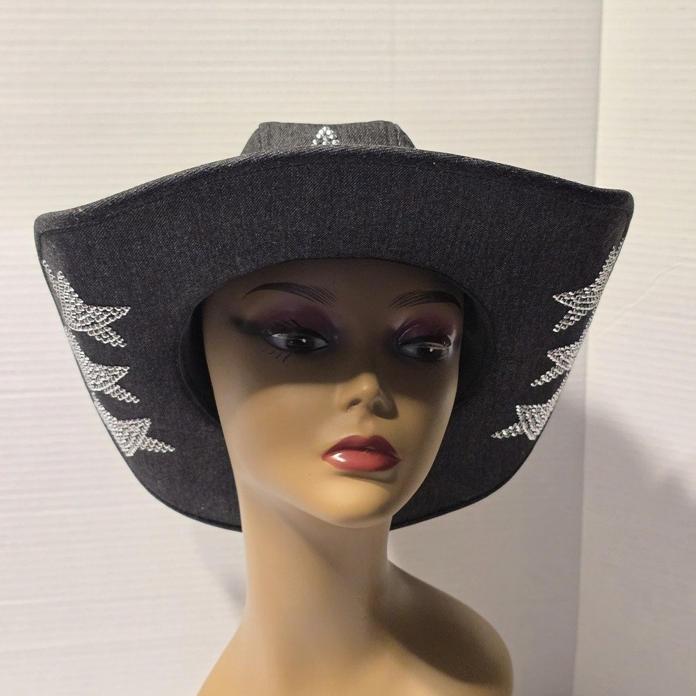 Olivia & Kate New York Womens Denim Cowboy Hat Rhinestone Stars Grey Western OS